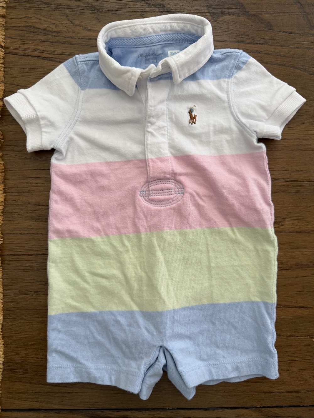 Ralph Lauren Pastel Stripe Polo Romper - White, Blue, Pink, Green